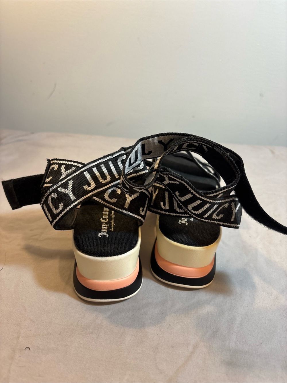 Juicy Couture Black and White Logo Strap Platform Sandals - Picture 5 of 9